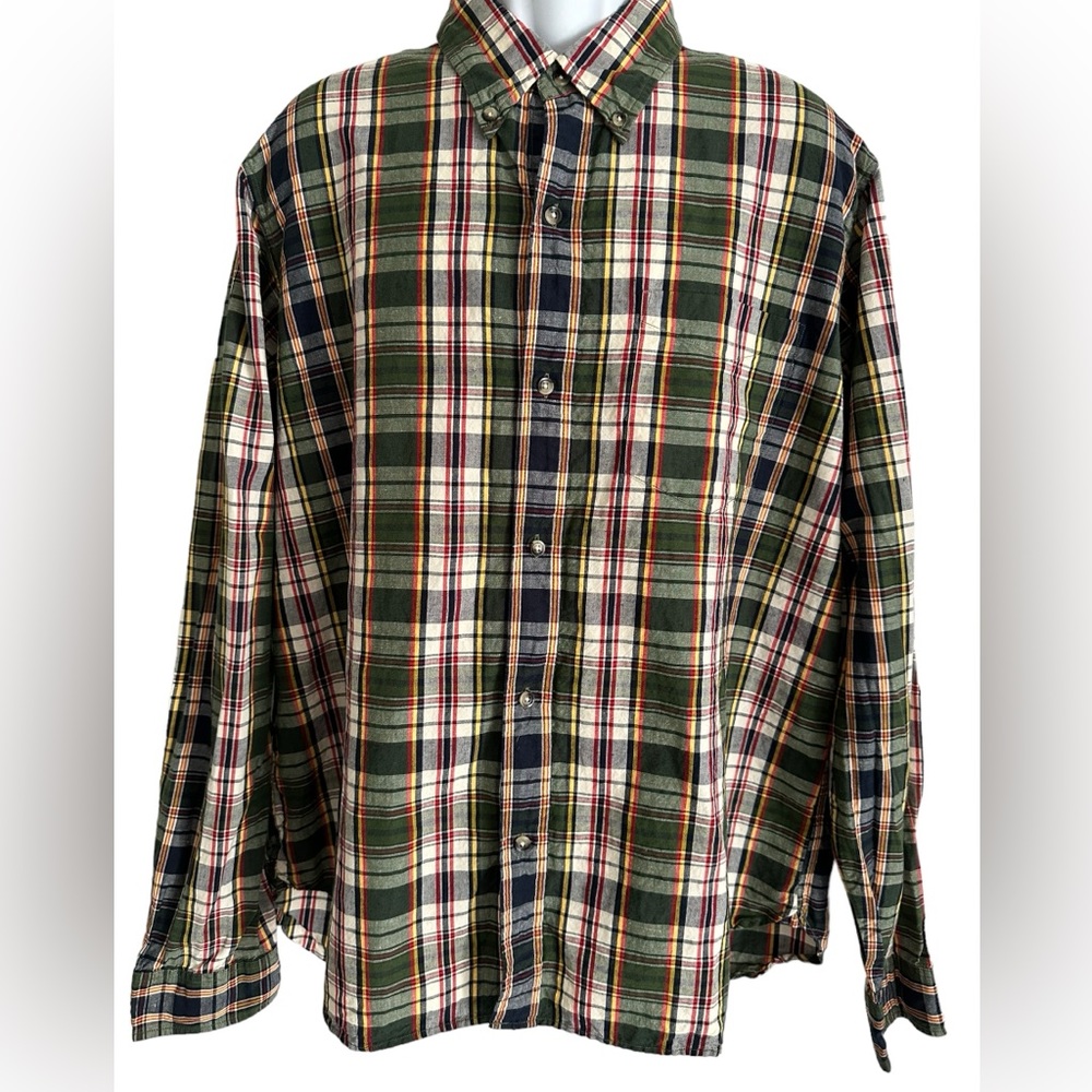 BEST MADE MENS‎ SHIRT LINEN BLEND PLAID GREEN RED YELLOW XXL